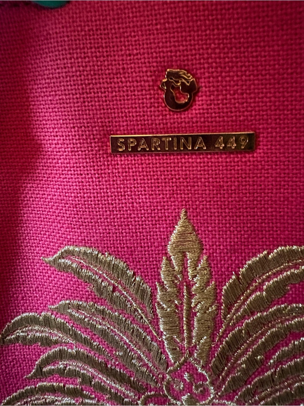 Spartina Hot Pink Canvas Tote with Gold Palm Embroidery - Picture 5 of 7